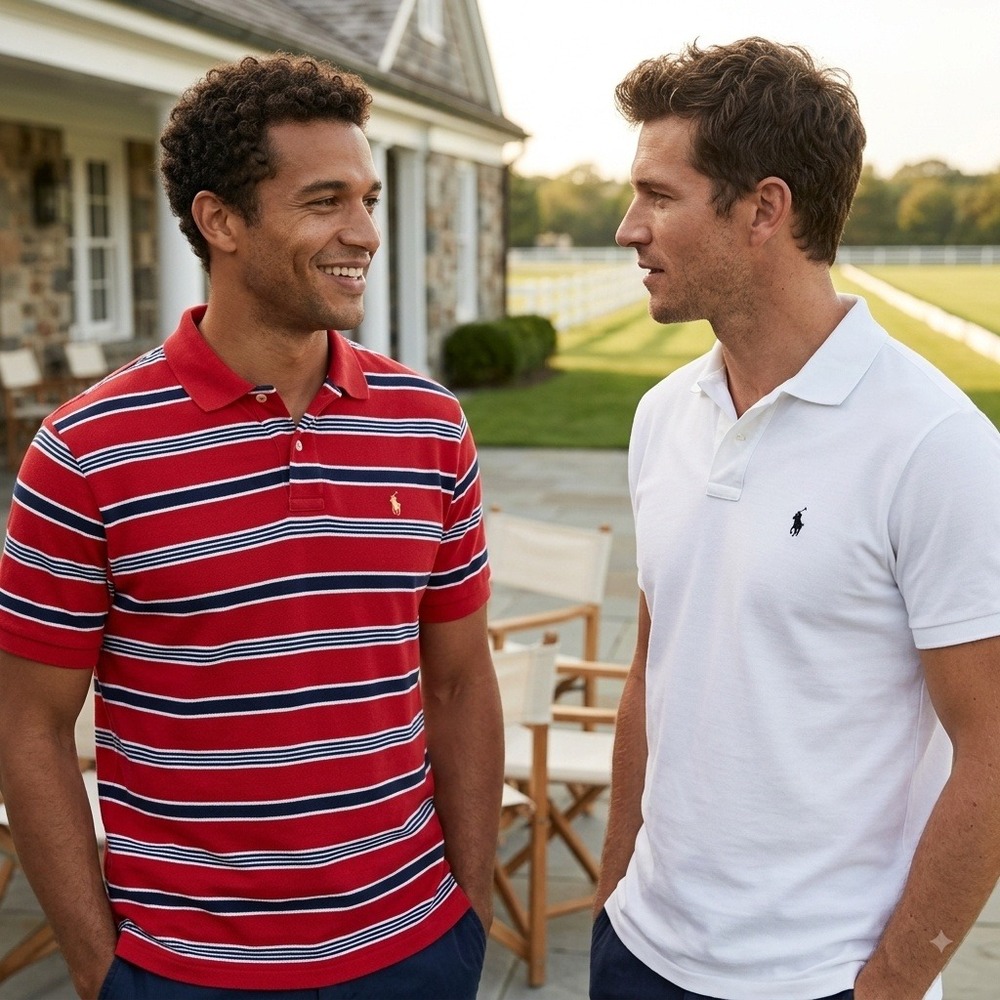 Lot of 2 VTG Polo Ralph Lauren Polo Shirt Mens L White Red Striped Short Sleeve